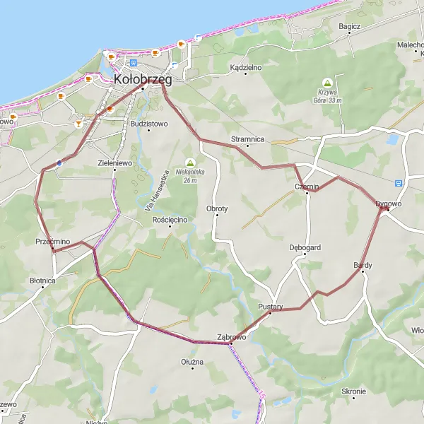Miniatura mapy "Przejeżdżając przez Wyrzut i Przećmino" - trasy rowerowej w Zachodniopomorskie, Poland. Wygenerowane przez planer tras rowerowych Tarmacs.app