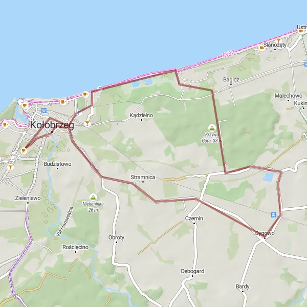 Map miniature of "The Gravel Adventure" cycling inspiration in Zachodniopomorskie, Poland. Generated by Tarmacs.app cycling route planner