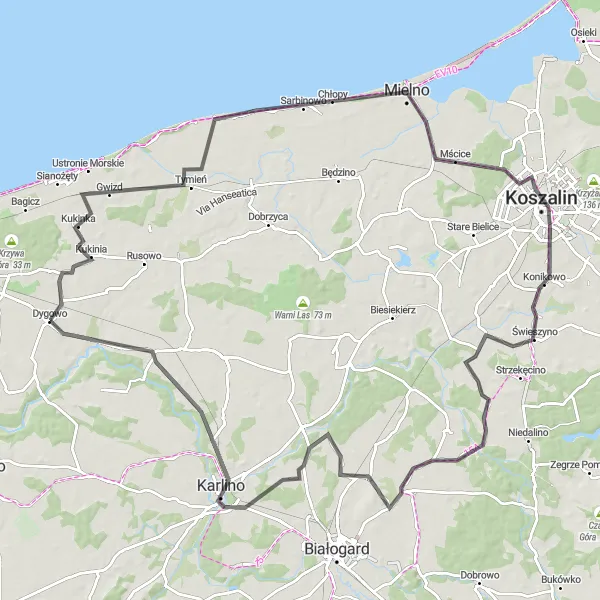 Miniatura mapy "Trasa rowerowa przez Kukinię i Świeszyno" - trasy rowerowej w Zachodniopomorskie, Poland. Wygenerowane przez planer tras rowerowych Tarmacs.app