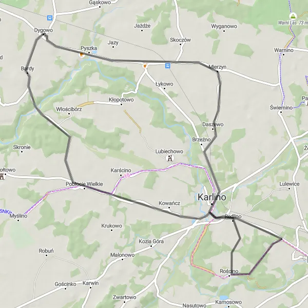 Miniatura mapy "Wyprawa do Mierzyna i Pobłocia Wielkiego" - trasy rowerowej w Zachodniopomorskie, Poland. Wygenerowane przez planer tras rowerowych Tarmacs.app