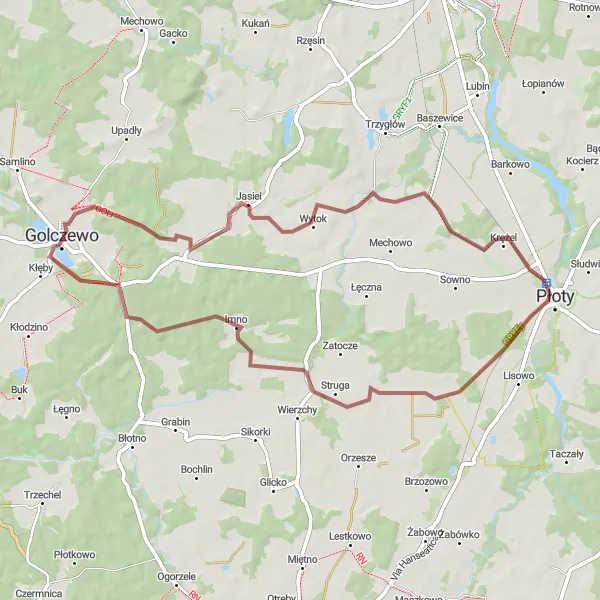 Map miniature of "Gravel Adventure - Waniorowo and Potuliniec" cycling inspiration in Zachodniopomorskie, Poland. Generated by Tarmacs.app cycling route planner