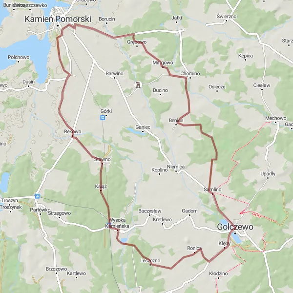 Map miniature of "Exploring Golczewo's Rural Beauty" cycling inspiration in Zachodniopomorskie, Poland. Generated by Tarmacs.app cycling route planner