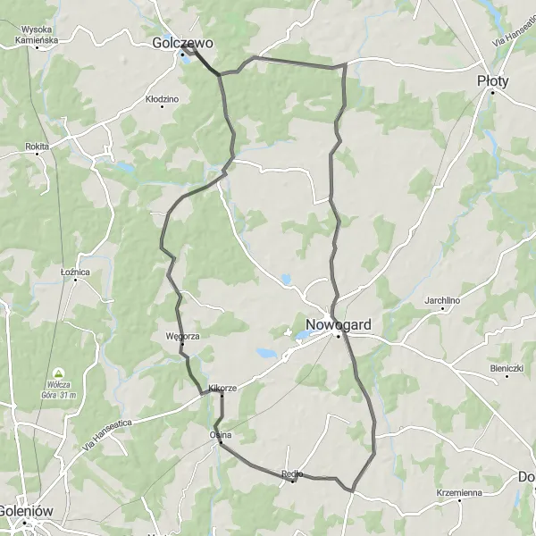 Miniatura mapy "Trasa Kikorze-Trzechelskie Gozdawy" - trasy rowerowej w Zachodniopomorskie, Poland. Wygenerowane przez planer tras rowerowych Tarmacs.app