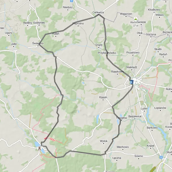 Map miniature of "Scenic Journey through Cerkwica and Truskolas" cycling inspiration in Zachodniopomorskie, Poland. Generated by Tarmacs.app cycling route planner