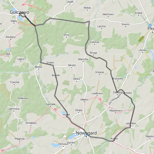 Map miniature of "Tour of Unibórz and Surrounding Area" cycling inspiration in Zachodniopomorskie, Poland. Generated by Tarmacs.app cycling route planner