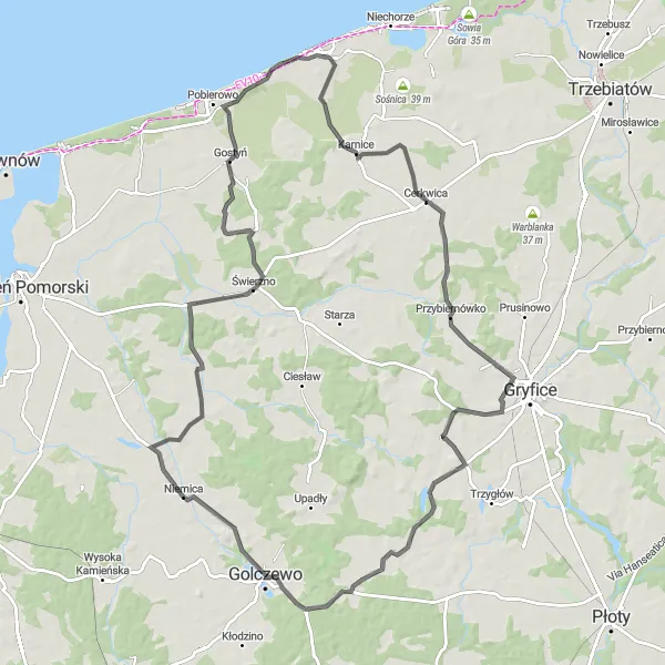 Miniatura mapy "Szlak Zamków i Pałaców" - trasy rowerowej w Zachodniopomorskie, Poland. Wygenerowane przez planer tras rowerowych Tarmacs.app