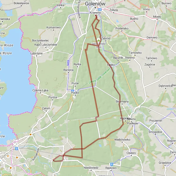 Map miniature of "Goleniów Gravel Adventure" cycling inspiration in Zachodniopomorskie, Poland. Generated by Tarmacs.app cycling route planner
