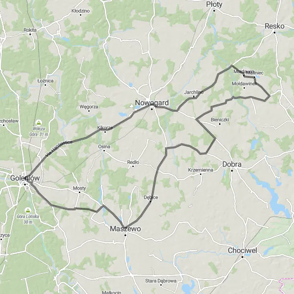 Map miniature of "Goleniów to Słajsino Loop" cycling inspiration in Zachodniopomorskie, Poland. Generated by Tarmacs.app cycling route planner