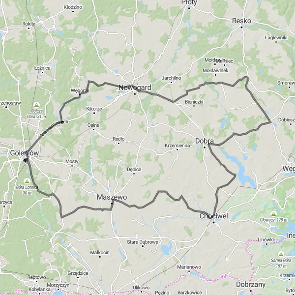 Miniatura mapy "Trasa Bodzęcin - Krzewno-Leśniczówka" - trasy rowerowej w Zachodniopomorskie, Poland. Wygenerowane przez planer tras rowerowych Tarmacs.app