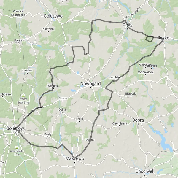 Miniatura mapy "Trasa do węgorza" - trasy rowerowej w Zachodniopomorskie, Poland. Wygenerowane przez planer tras rowerowych Tarmacs.app
