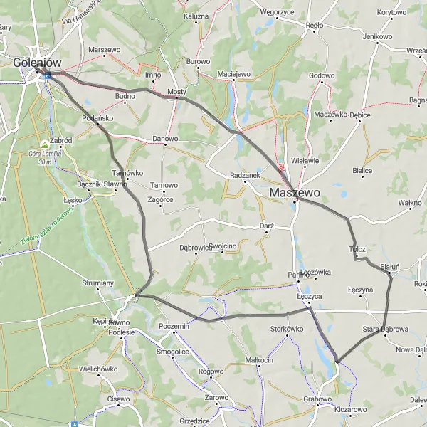 Map miniature of "Goleniów to Maszewo Loop" cycling inspiration in Zachodniopomorskie, Poland. Generated by Tarmacs.app cycling route planner