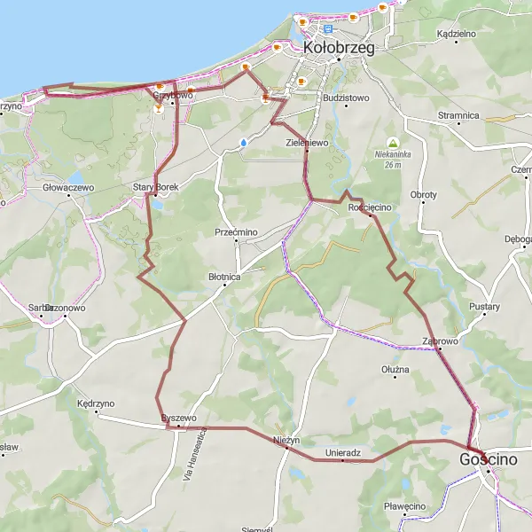 Miniatura mapy "Trasa wzdłuż lasów i wzgórz" - trasy rowerowej w Zachodniopomorskie, Poland. Wygenerowane przez planer tras rowerowych Tarmacs.app
