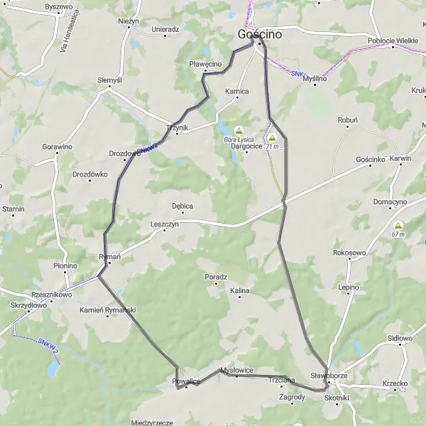Miniatura mapy "Odkrywanie uroków okolicznych wiosek" - trasy rowerowej w Zachodniopomorskie, Poland. Wygenerowane przez planer tras rowerowych Tarmacs.app