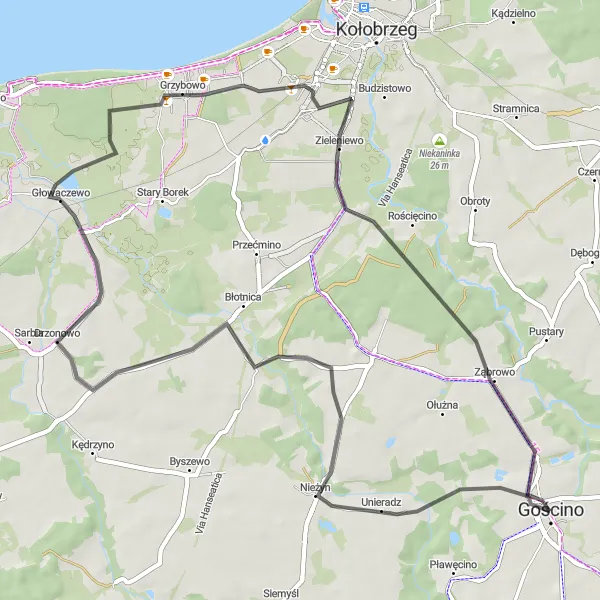 Miniatura mapy "Trasa do Zajęczej Góry i Unieradza" - trasy rowerowej w Zachodniopomorskie, Poland. Wygenerowane przez planer tras rowerowych Tarmacs.app