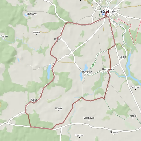 Map miniature of "Countryside Charm" cycling inspiration in Zachodniopomorskie, Poland. Generated by Tarmacs.app cycling route planner