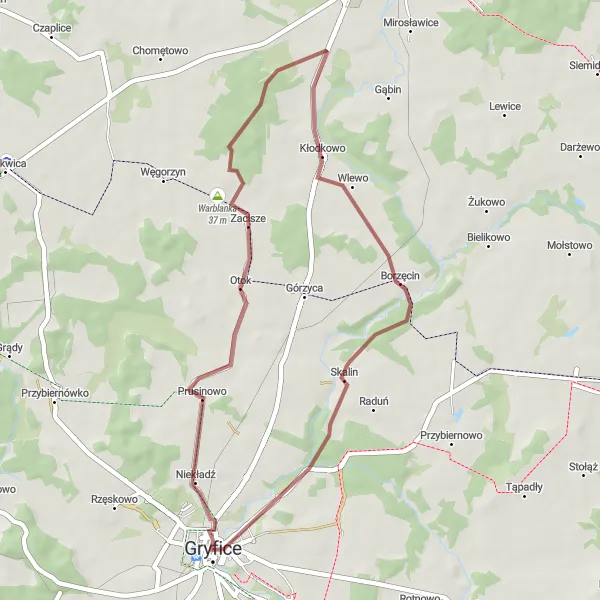 Miniatura mapy "Trasa przez Kłodkowo i Skalin" - trasy rowerowej w Zachodniopomorskie, Poland. Wygenerowane przez planer tras rowerowych Tarmacs.app