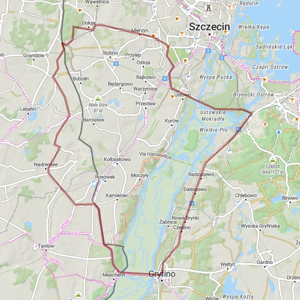Miniatura mapy "Trasa Wokół Gryfina" - trasy rowerowej w Zachodniopomorskie, Poland. Wygenerowane przez planer tras rowerowych Tarmacs.app