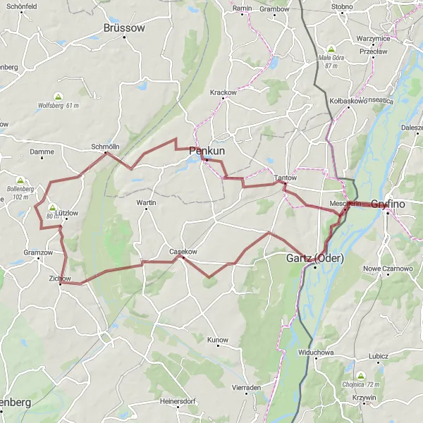 Miniatura mapy "Wąskie Szlaki Po Pograniczu" - trasy rowerowej w Zachodniopomorskie, Poland. Wygenerowane przez planer tras rowerowych Tarmacs.app