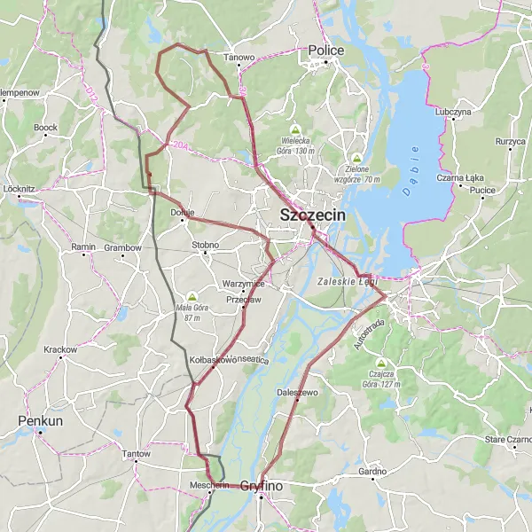 Miniatura mapy "Szlak Gravelowy Szczecin-Gryfino" - trasy rowerowej w Zachodniopomorskie, Poland. Wygenerowane przez planer tras rowerowych Tarmacs.app