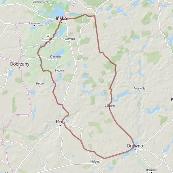 Map miniature of "Inskog Gravel Adventure" cycling inspiration in Zachodniopomorskie, Poland. Generated by Tarmacs.app cycling route planner