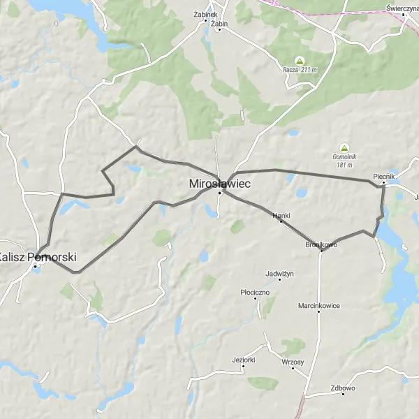 Map miniature of "Mirosławiec Loop" cycling inspiration in Zachodniopomorskie, Poland. Generated by Tarmacs.app cycling route planner