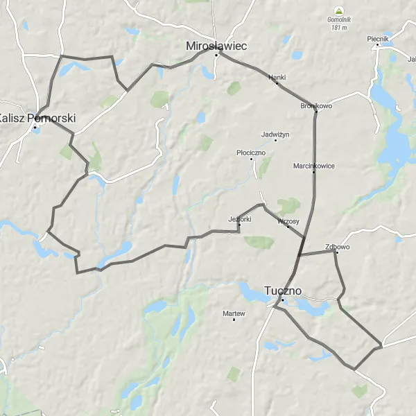 Map miniature of "Bronikowo Adventure Loop" cycling inspiration in Zachodniopomorskie, Poland. Generated by Tarmacs.app cycling route planner