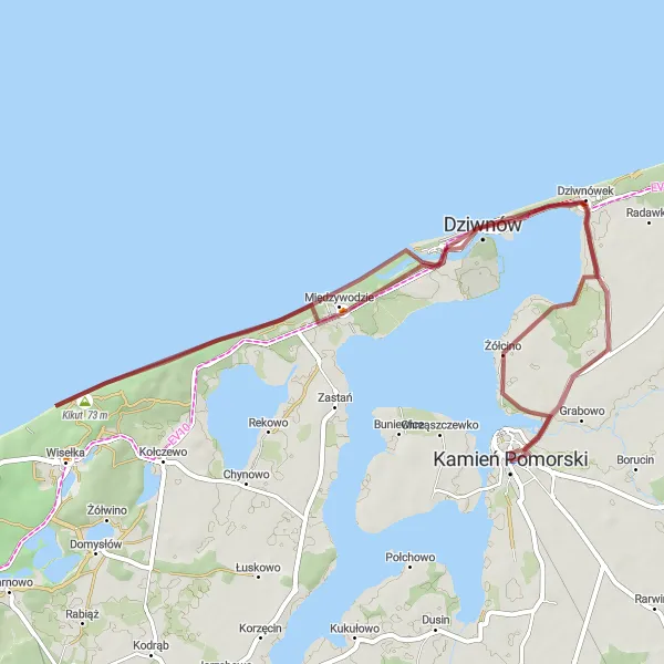 Map miniature of "Coastal Gravel Journey" cycling inspiration in Zachodniopomorskie, Poland. Generated by Tarmacs.app cycling route planner