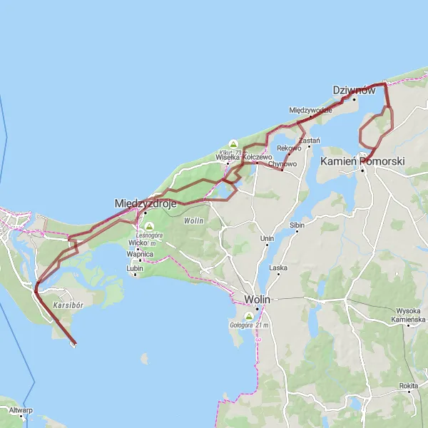 Miniatura mapy "Pełen wyzwań szlak" - trasy rowerowej w Zachodniopomorskie, Poland. Wygenerowane przez planer tras rowerowych Tarmacs.app
