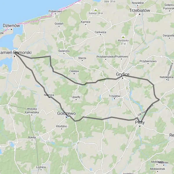 Miniatura mapy "Trasa Kamień Pomorski - Rotnowo" - trasy rowerowej w Zachodniopomorskie, Poland. Wygenerowane przez planer tras rowerowych Tarmacs.app