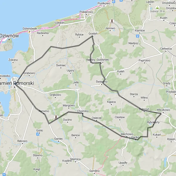 Miniatura mapy "Trasa Gostyń - Chomino" - trasy rowerowej w Zachodniopomorskie, Poland. Wygenerowane przez planer tras rowerowych Tarmacs.app