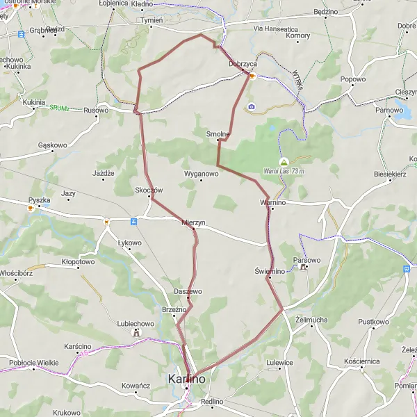 Miniatura mapy "Przez Mierzyn i Świemino" - trasy rowerowej w Zachodniopomorskie, Poland. Wygenerowane przez planer tras rowerowych Tarmacs.app