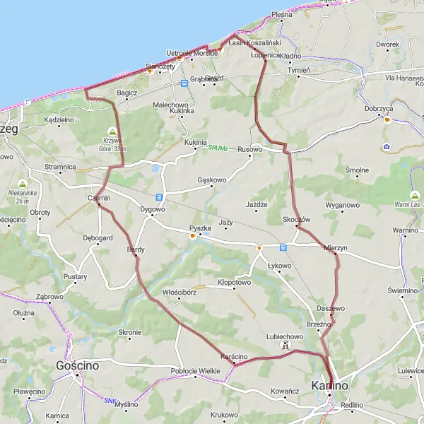 Miniatura mapy "Szlakiem Czernin" - trasy rowerowej w Zachodniopomorskie, Poland. Wygenerowane przez planer tras rowerowych Tarmacs.app