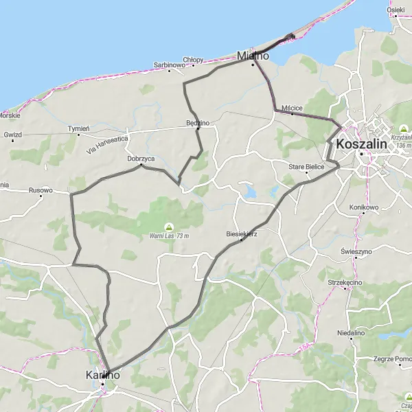 Miniatura mapy "Spacer od Mierzyna do Biesiekierza" - trasy rowerowej w Zachodniopomorskie, Poland. Wygenerowane przez planer tras rowerowych Tarmacs.app
