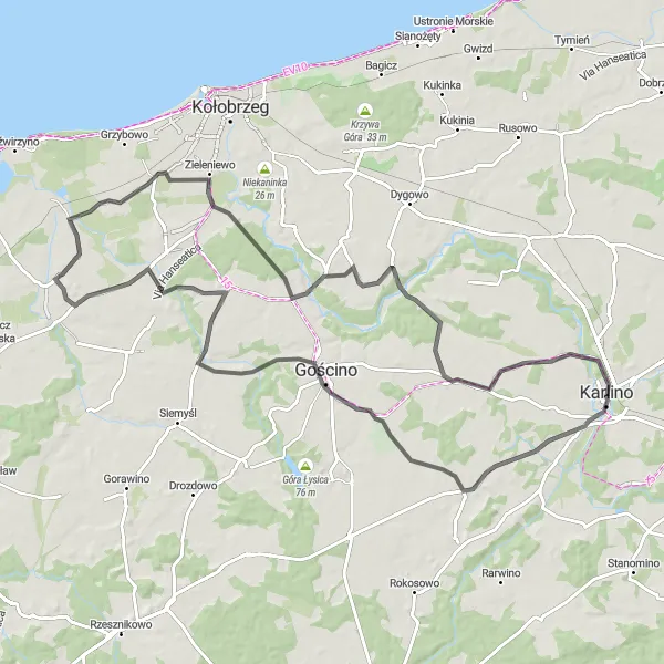 Miniatura mapy "Trasa Myślino-Zajęcza Góra" - trasy rowerowej w Zachodniopomorskie, Poland. Wygenerowane przez planer tras rowerowych Tarmacs.app