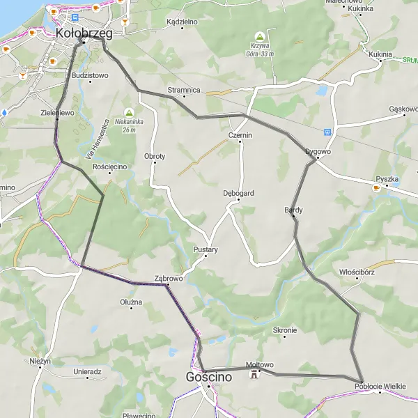 Miniatura mapy "Trasa dookoła Kołobrzegu" - trasy rowerowej w Zachodniopomorskie, Poland. Wygenerowane przez planer tras rowerowych Tarmacs.app