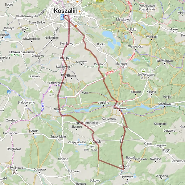 Miniatura mapy "Przygoda w górzystych terenach" - trasy rowerowej w Zachodniopomorskie, Poland. Wygenerowane przez planer tras rowerowych Tarmacs.app