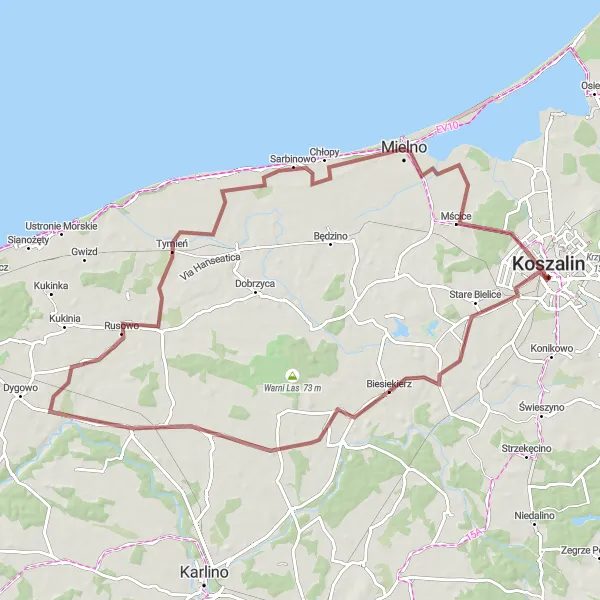 Miniatura mapy "Szlak zapachów i dźwięków" - trasy rowerowej w Zachodniopomorskie, Poland. Wygenerowane przez planer tras rowerowych Tarmacs.app