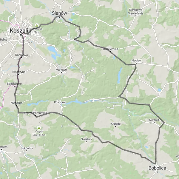 Miniatura mapy "Wycieczka szosowa do Zegrza Pomorskiego" - trasy rowerowej w Zachodniopomorskie, Poland. Wygenerowane przez planer tras rowerowych Tarmacs.app