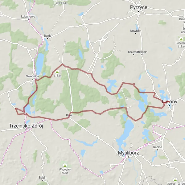 Map miniature of "Strzeszów to Wzgórze Napoleona Loop" cycling inspiration in Zachodniopomorskie, Poland. Generated by Tarmacs.app cycling route planner