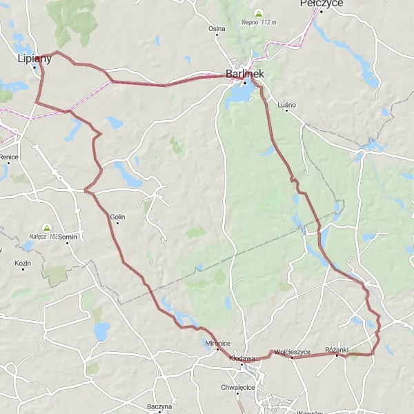 Miniatura mapy "Przez Santoczno do Lipian" - trasy rowerowej w Zachodniopomorskie, Poland. Wygenerowane przez planer tras rowerowych Tarmacs.app
