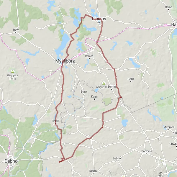 Map miniature of "Explore the Countryside Gravel Loop" cycling inspiration in Zachodniopomorskie, Poland. Generated by Tarmacs.app cycling route planner