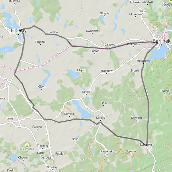 Miniatura mapy "Wycieczka Szosowa dookola Lipian" - trasy rowerowej w Zachodniopomorskie, Poland. Wygenerowane przez planer tras rowerowych Tarmacs.app