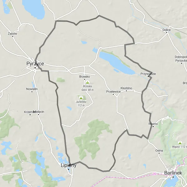 Map miniature of "Lipiany Ascent Loop" cycling inspiration in Zachodniopomorskie, Poland. Generated by Tarmacs.app cycling route planner