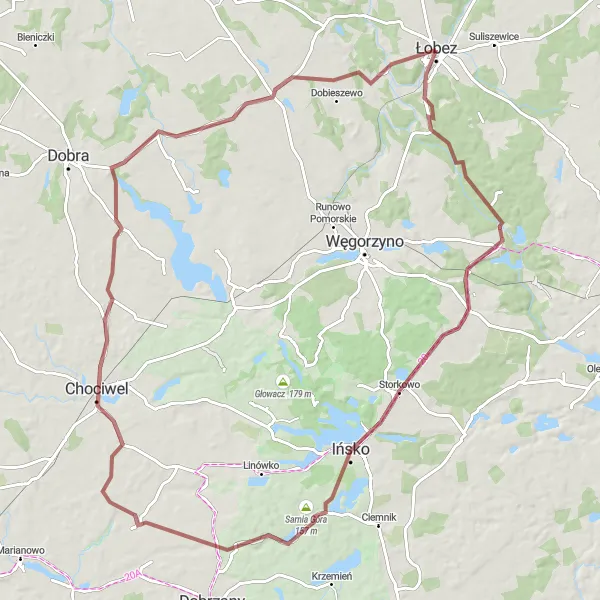 Miniatura mapy "Przejażdżka Gravelowa do Ińska" - trasy rowerowej w Zachodniopomorskie, Poland. Wygenerowane przez planer tras rowerowych Tarmacs.app