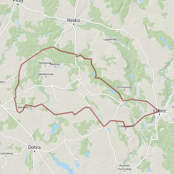 Miniatura mapy "Trasa Gravelowa wokół Łobza" - trasy rowerowej w Zachodniopomorskie, Poland. Wygenerowane przez planer tras rowerowych Tarmacs.app