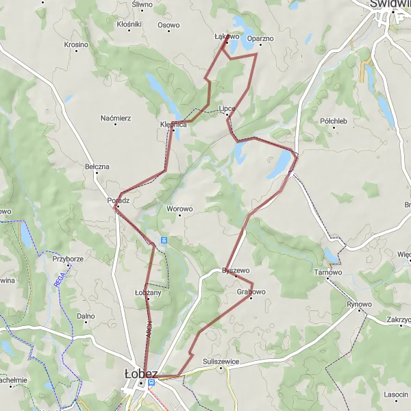 Miniatura mapy "Charmantem Niegrzebia" - trasy rowerowej w Zachodniopomorskie, Poland. Wygenerowane przez planer tras rowerowych Tarmacs.app