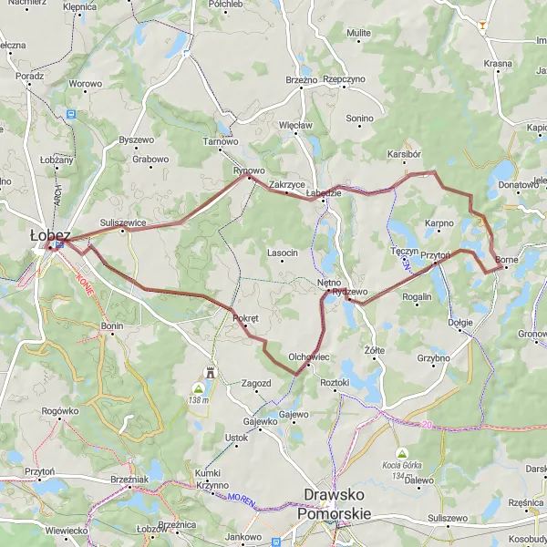 Map miniature of "Zagórzyce Gravel Adventure" cycling inspiration in Zachodniopomorskie, Poland. Generated by Tarmacs.app cycling route planner