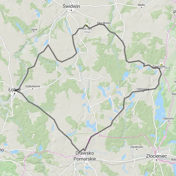 Map miniature of "Drawsko Pomorskie Loop" cycling inspiration in Zachodniopomorskie, Poland. Generated by Tarmacs.app cycling route planner