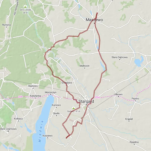 Map miniature of "Gravel Adventure" cycling inspiration in Zachodniopomorskie, Poland. Generated by Tarmacs.app cycling route planner