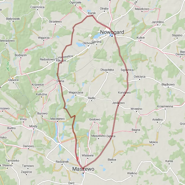 Miniatura mapy "Wycieczka Gravel dookoła Maszewa" - trasy rowerowej w Zachodniopomorskie, Poland. Wygenerowane przez planer tras rowerowych Tarmacs.app